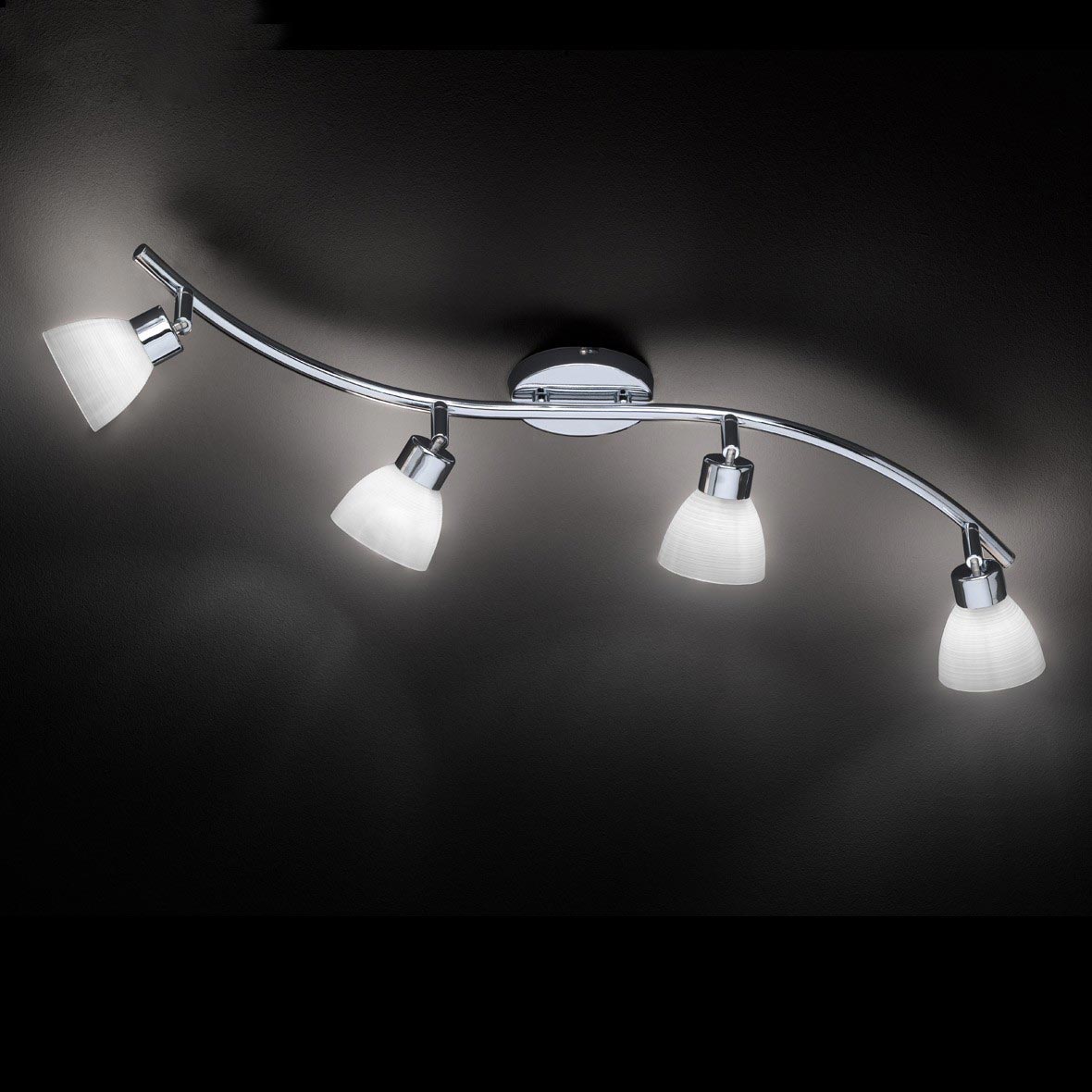 Wofi Deckenleuchte Parker 4-flg Chrom Glas weiß gewischt Spot